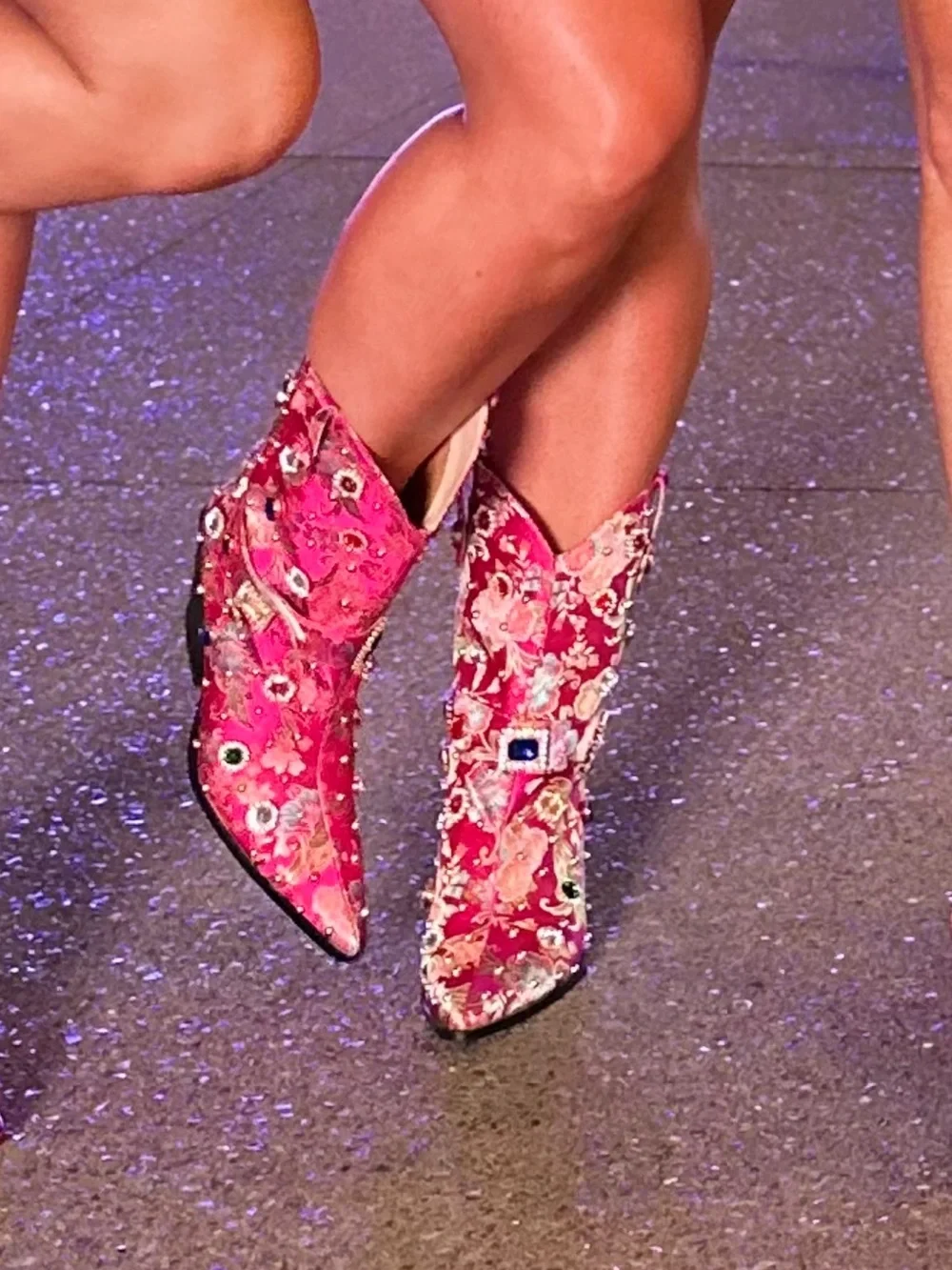 Fuchsia Embroidered Mid-Calf Western Boots with Jewel Accents - Picture 2 of 8